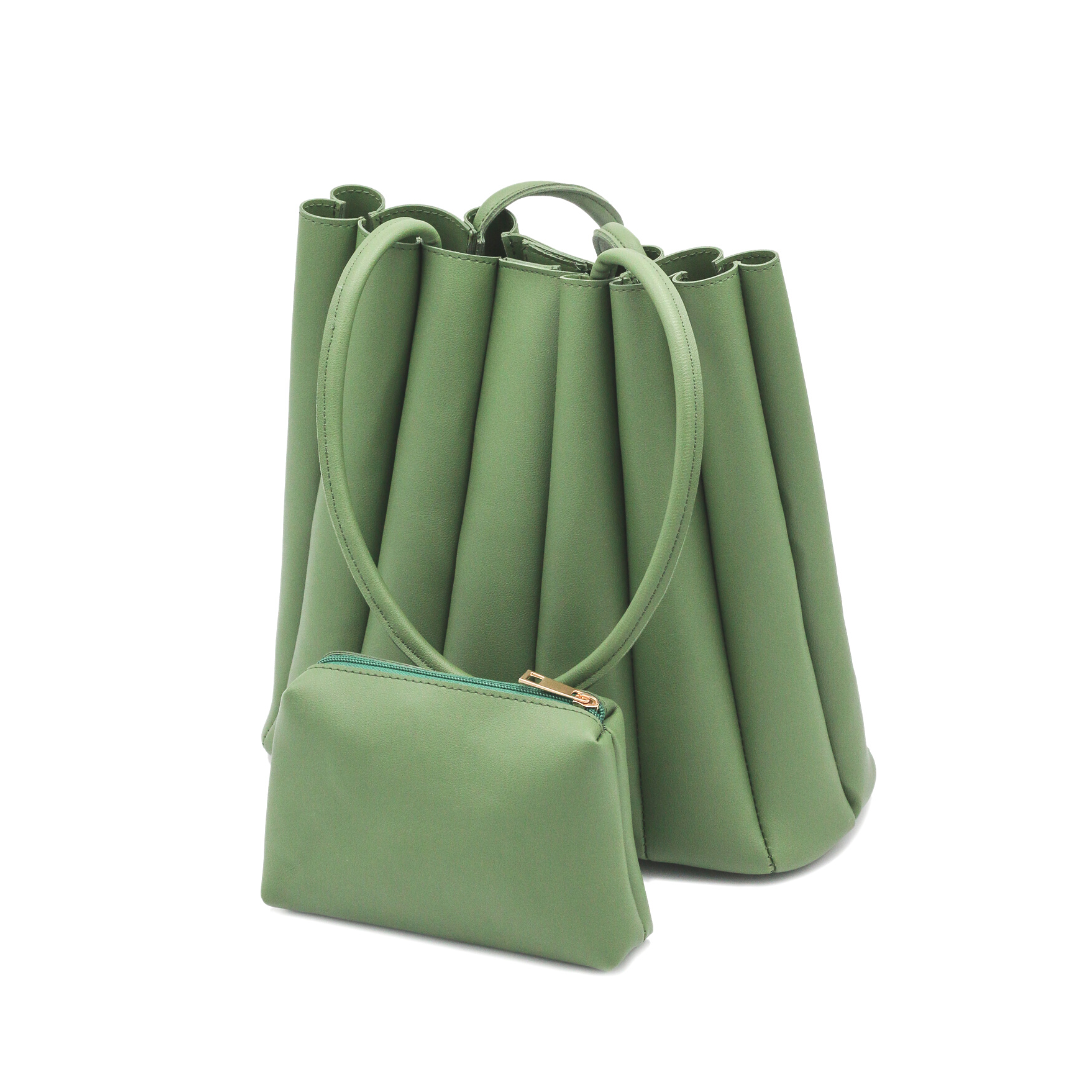 Pleated Tote Green Bag