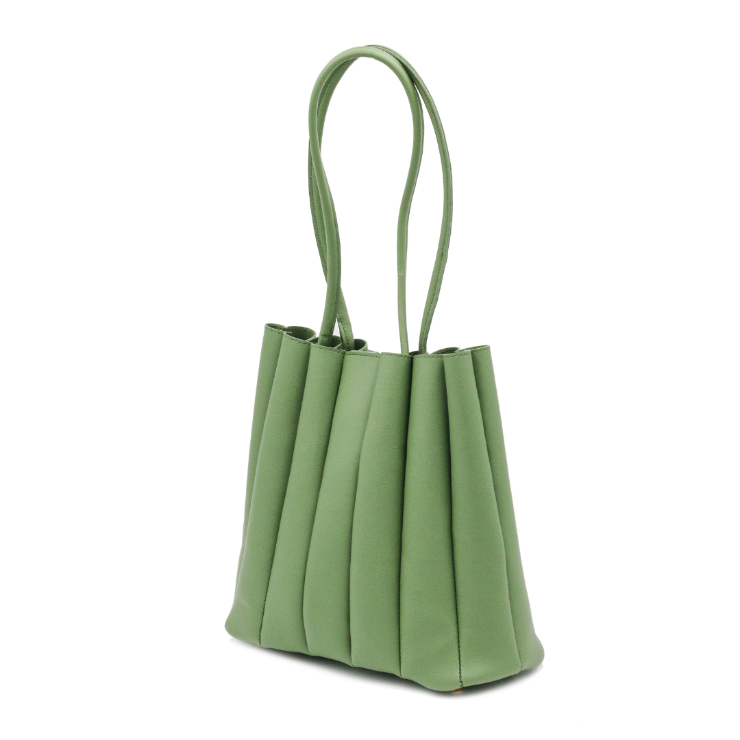 Pleated Tote Green Bag