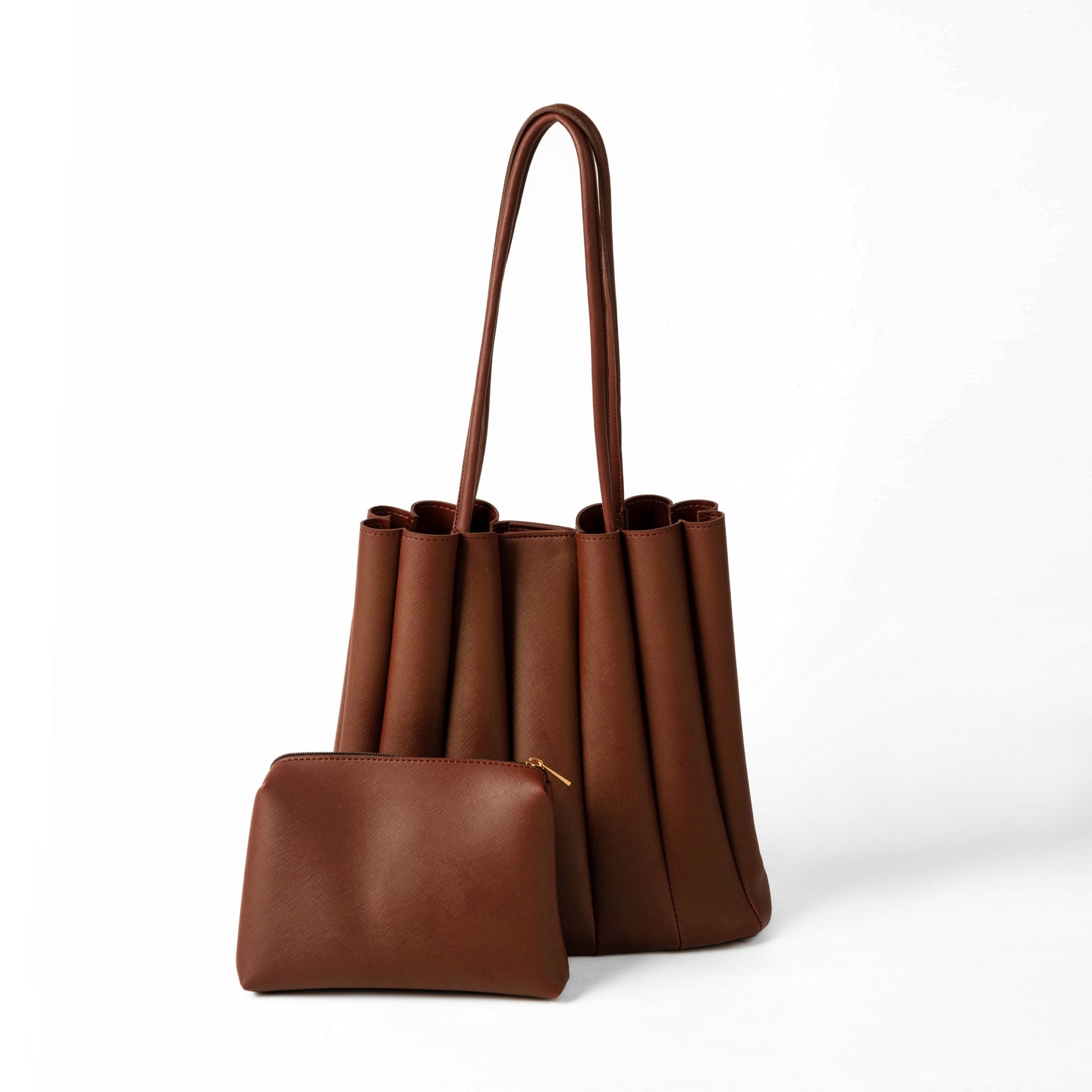 Pleated Tote Brown Bag