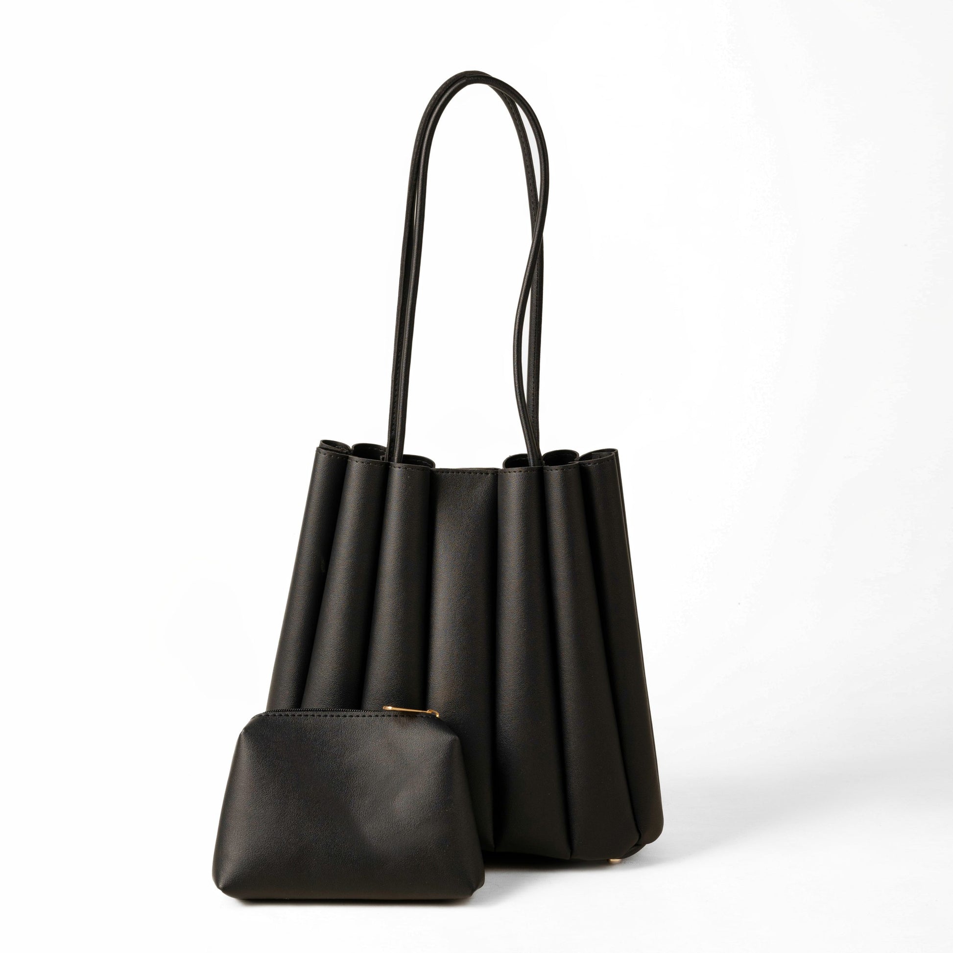 Pleated Tote Black Bag