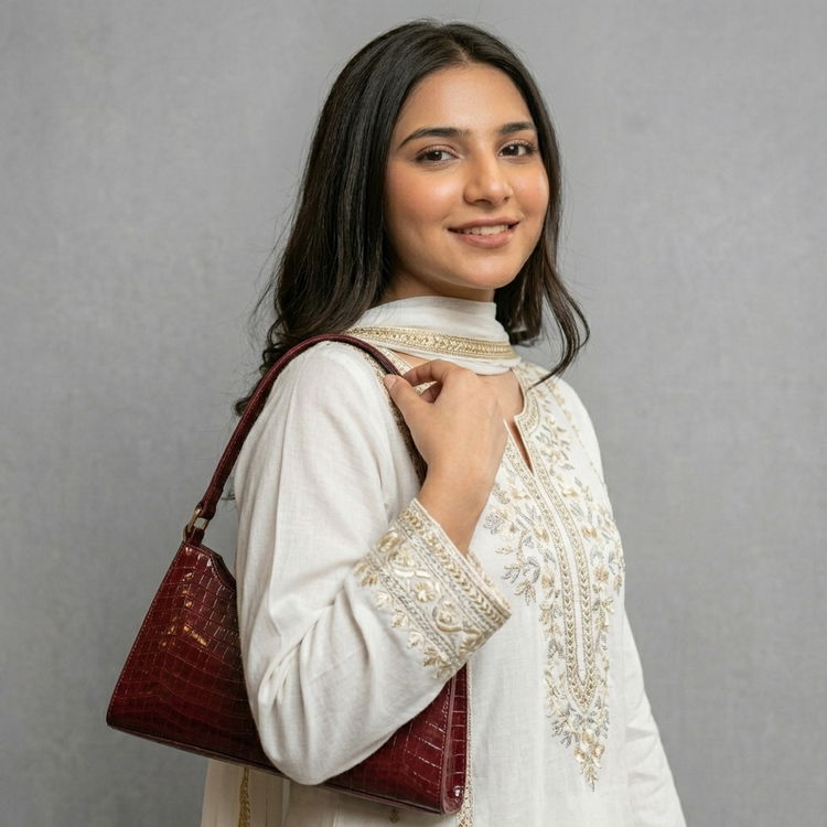 Luxury Crocodile Textured Underarm Shoulder Bag