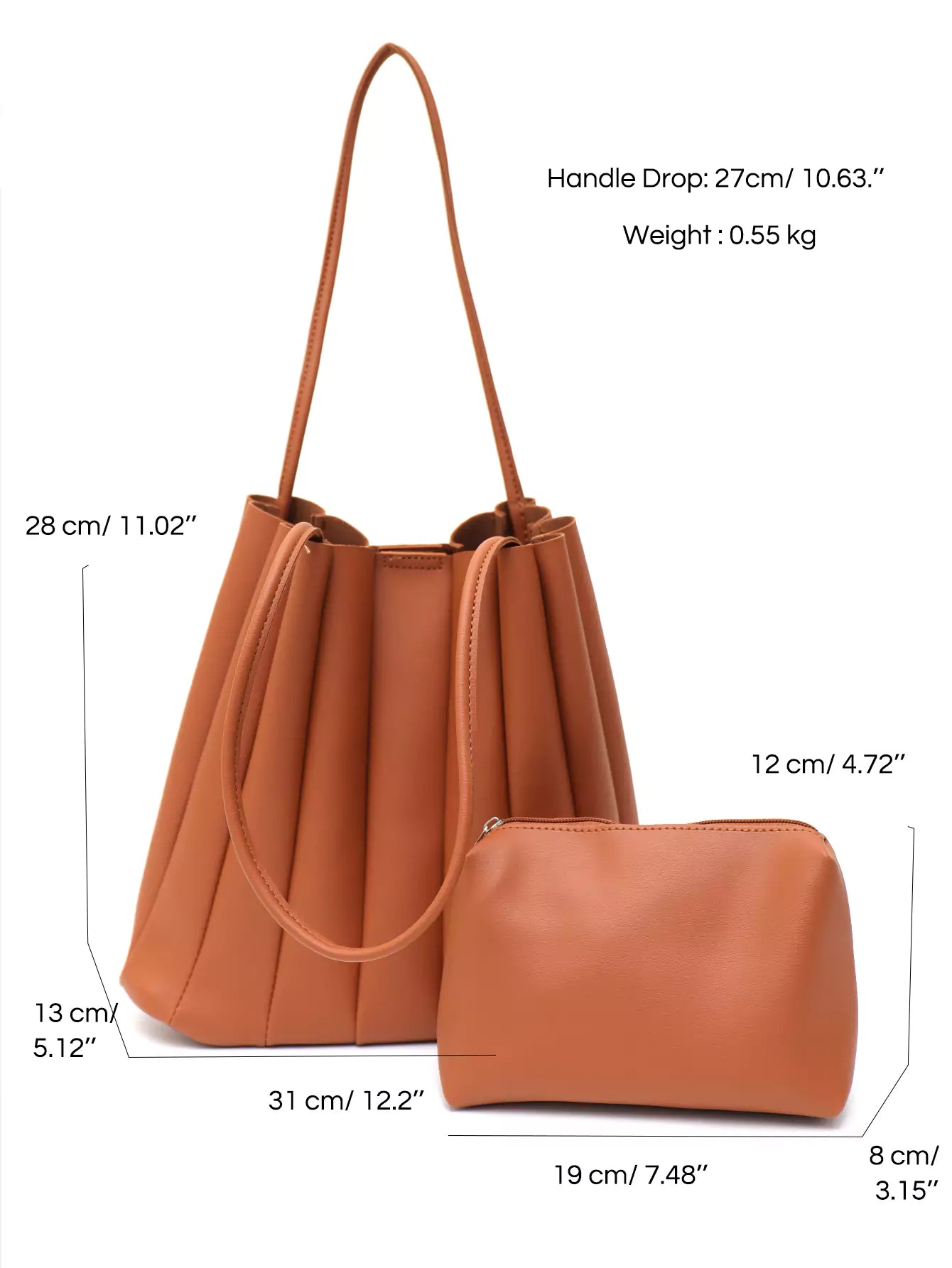 Pleated Tote Brown Bag